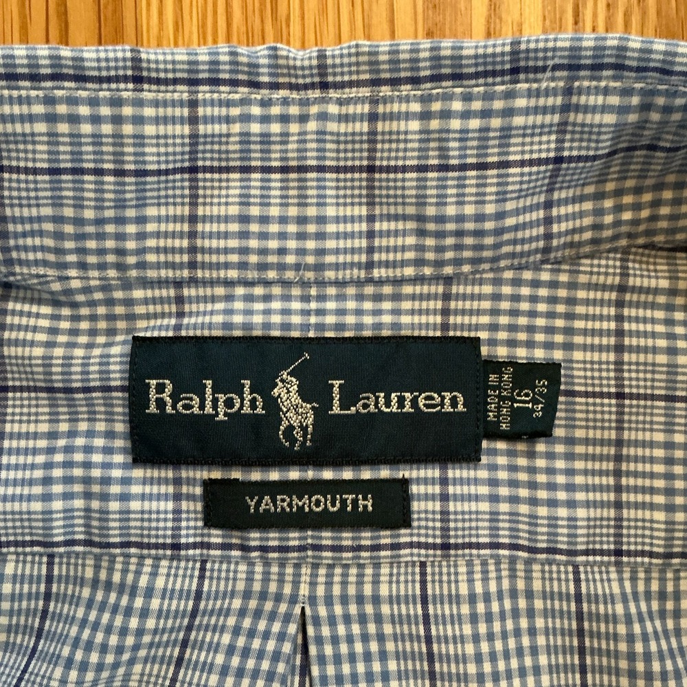 Polo Ralph Lauren Yarmouth Shirt 16 34/35 Blue Check Button Down Cotton - Picture 5 of 8